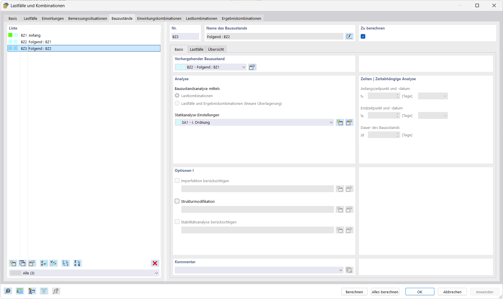 Applying load cases to a model based on construction progress.