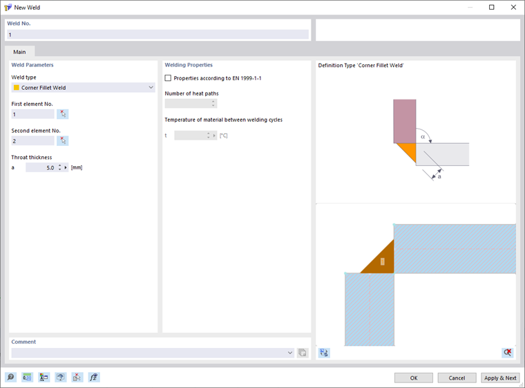 Weld type "Corner Fillet Weld"