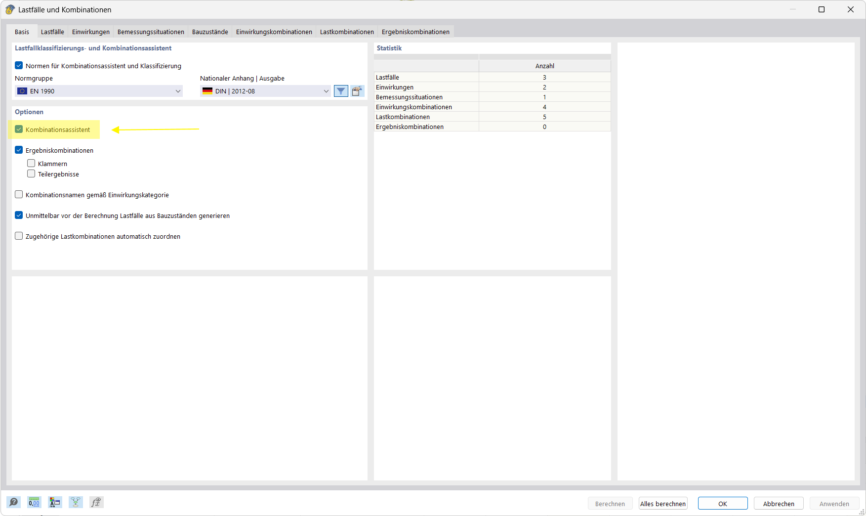 Display of activating the Combination Wizard for automatic combinations in the software.