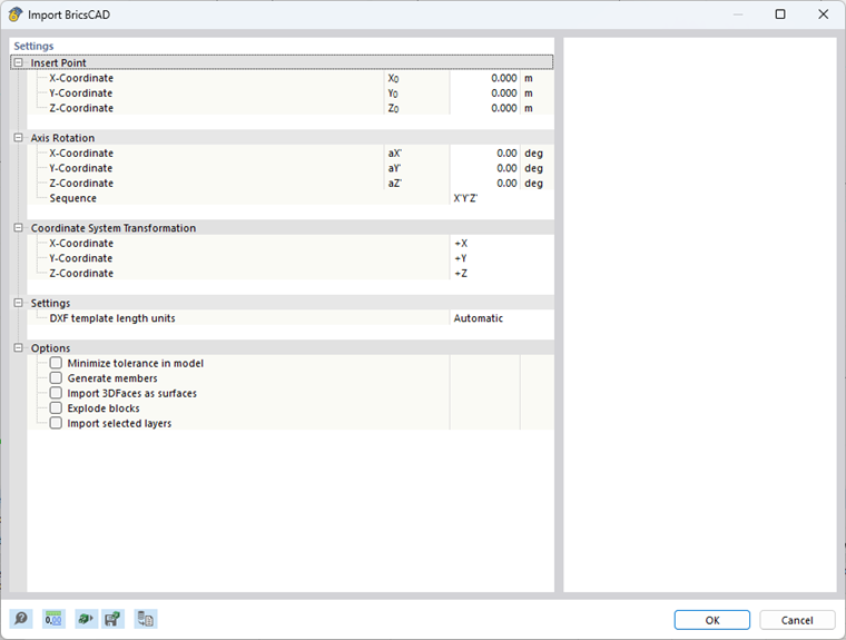 3D Model view of a BricsCAD data import with structural components and interfaces.