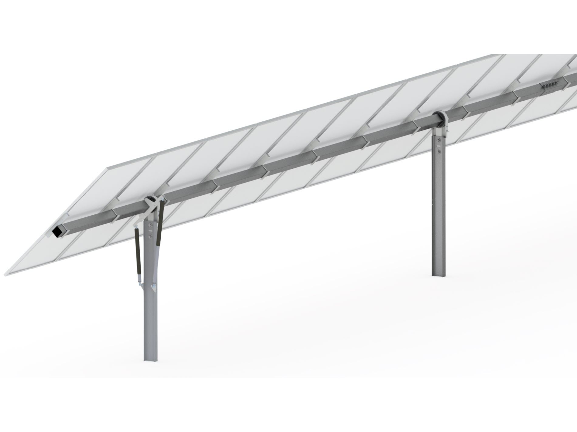 Detailed view of a solar tracker system showing its structure and key components.