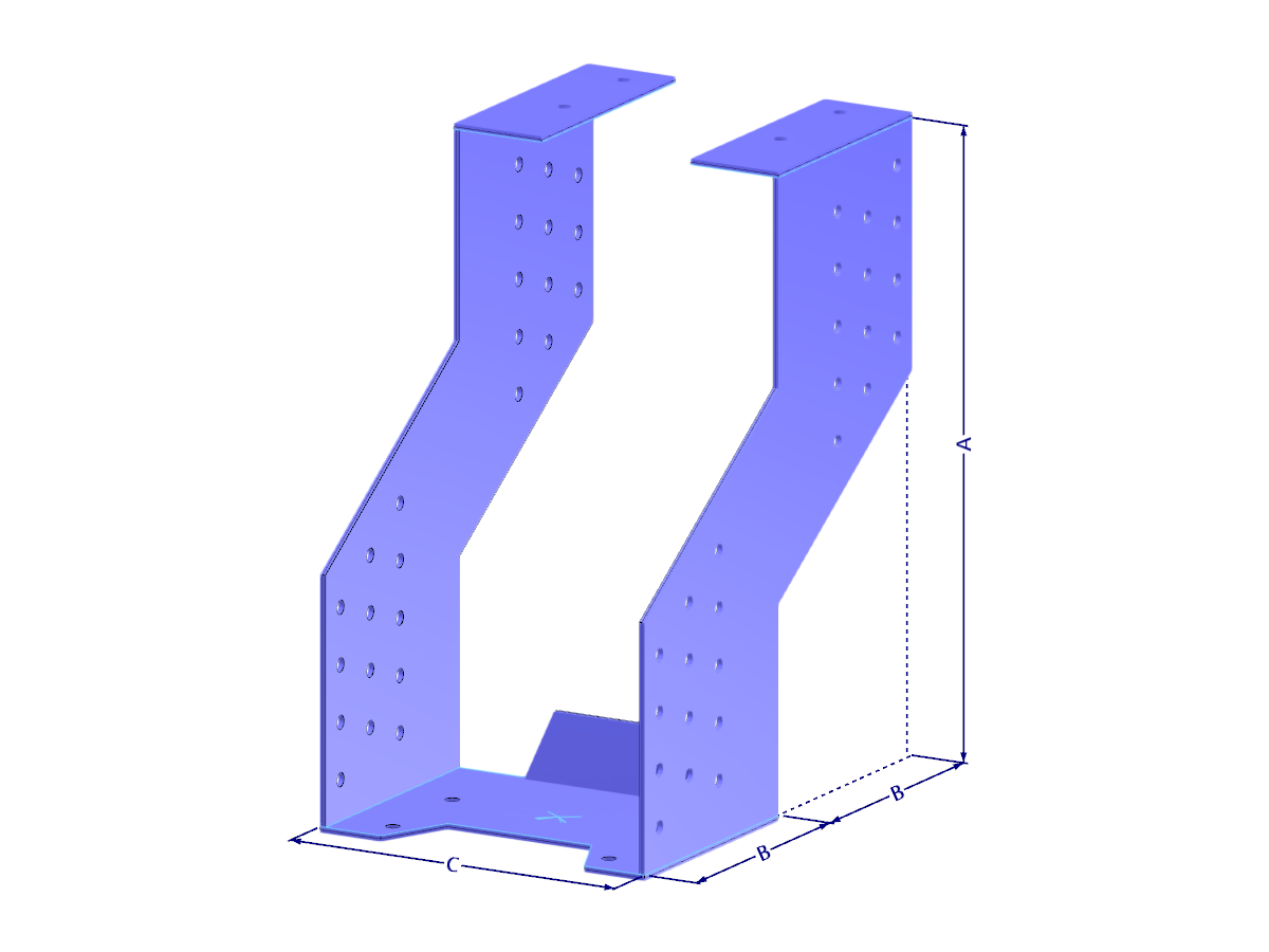 Rendering of GERG component series for timber connections with specified dimensions.