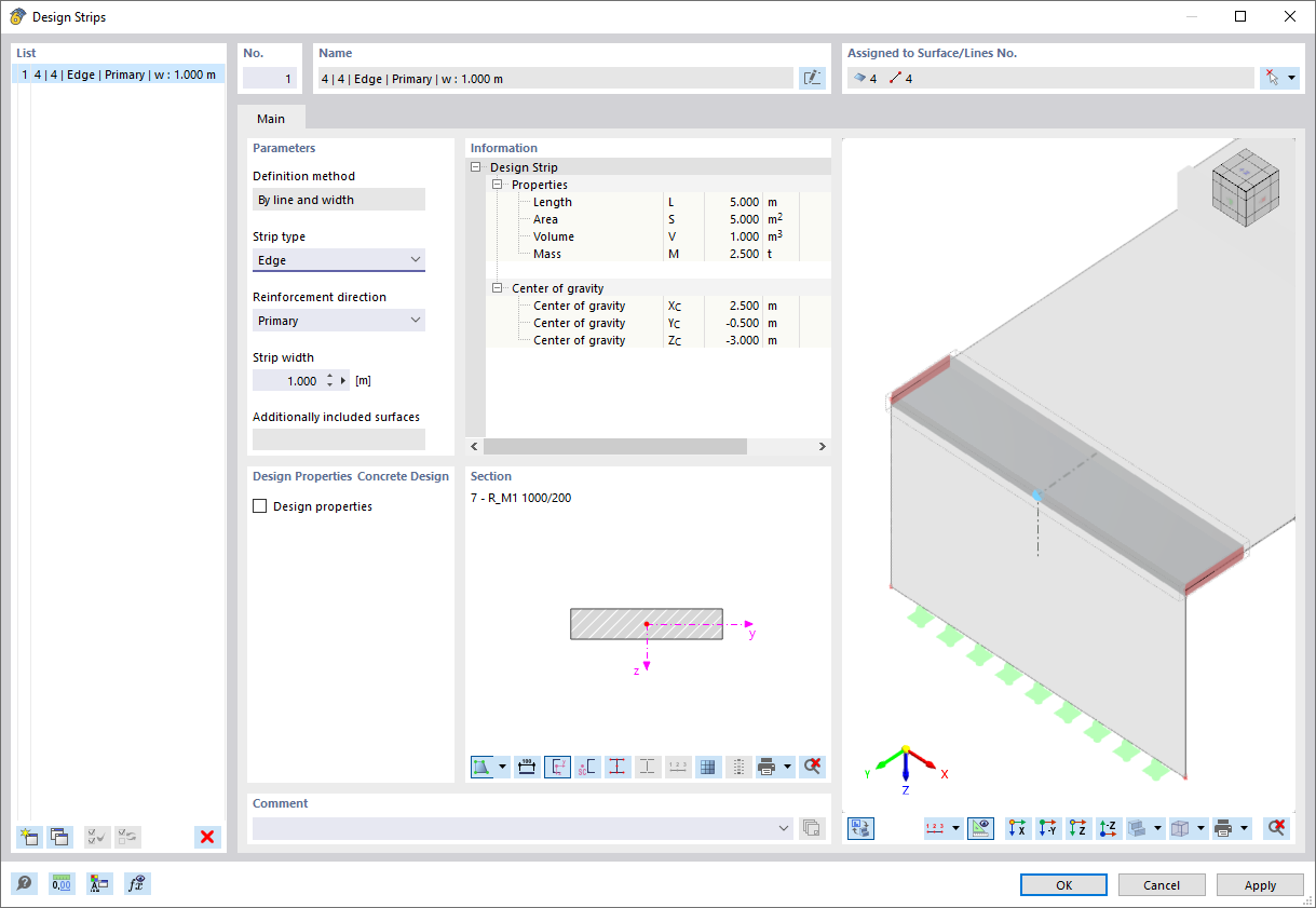 Dialog box for applying the design strip method according to ACI 318-19 for plate reinforcement in two directions.