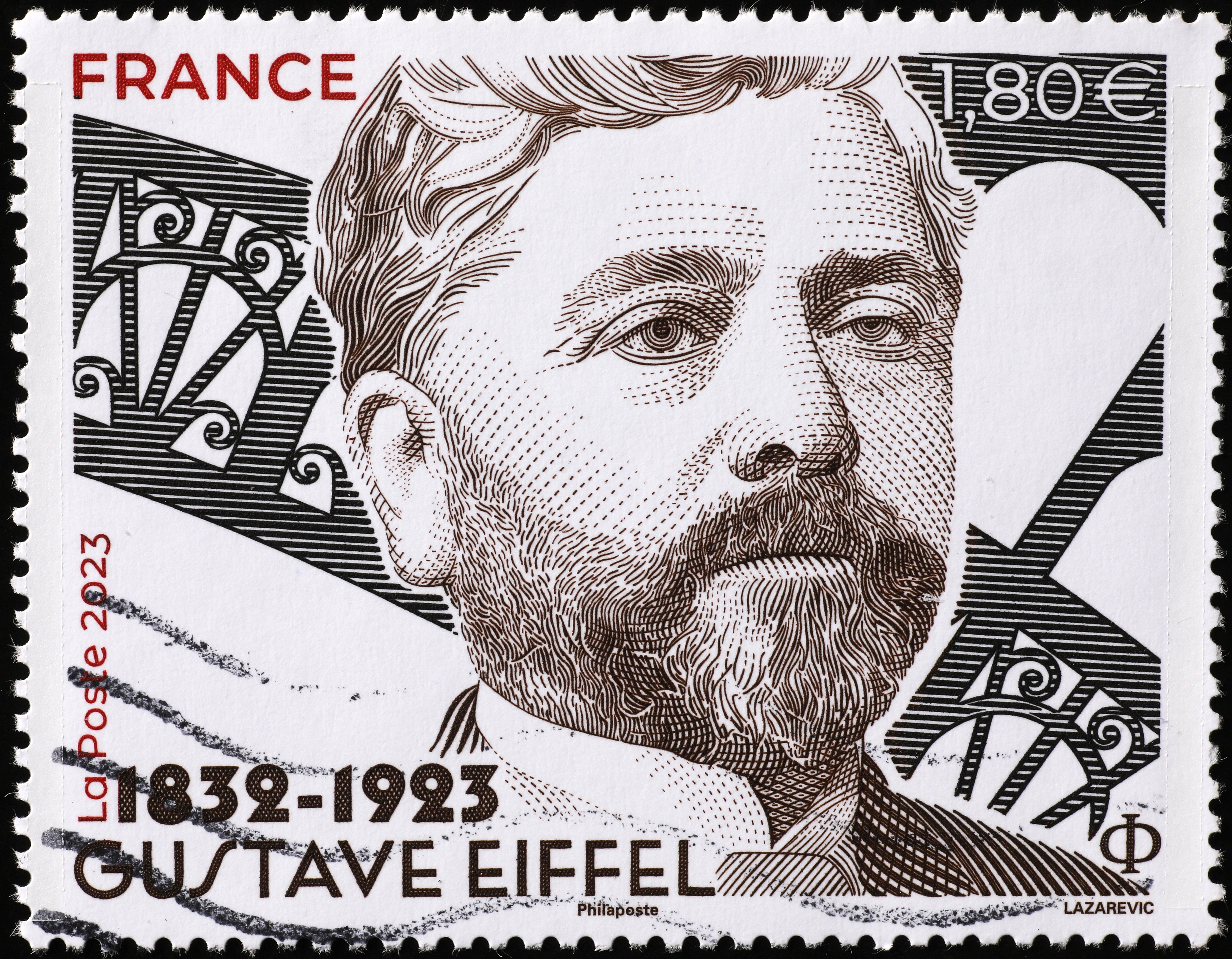 Gustave Eiffel, the renowned engineer of the Eiffel Tower, displayed on a stamp.