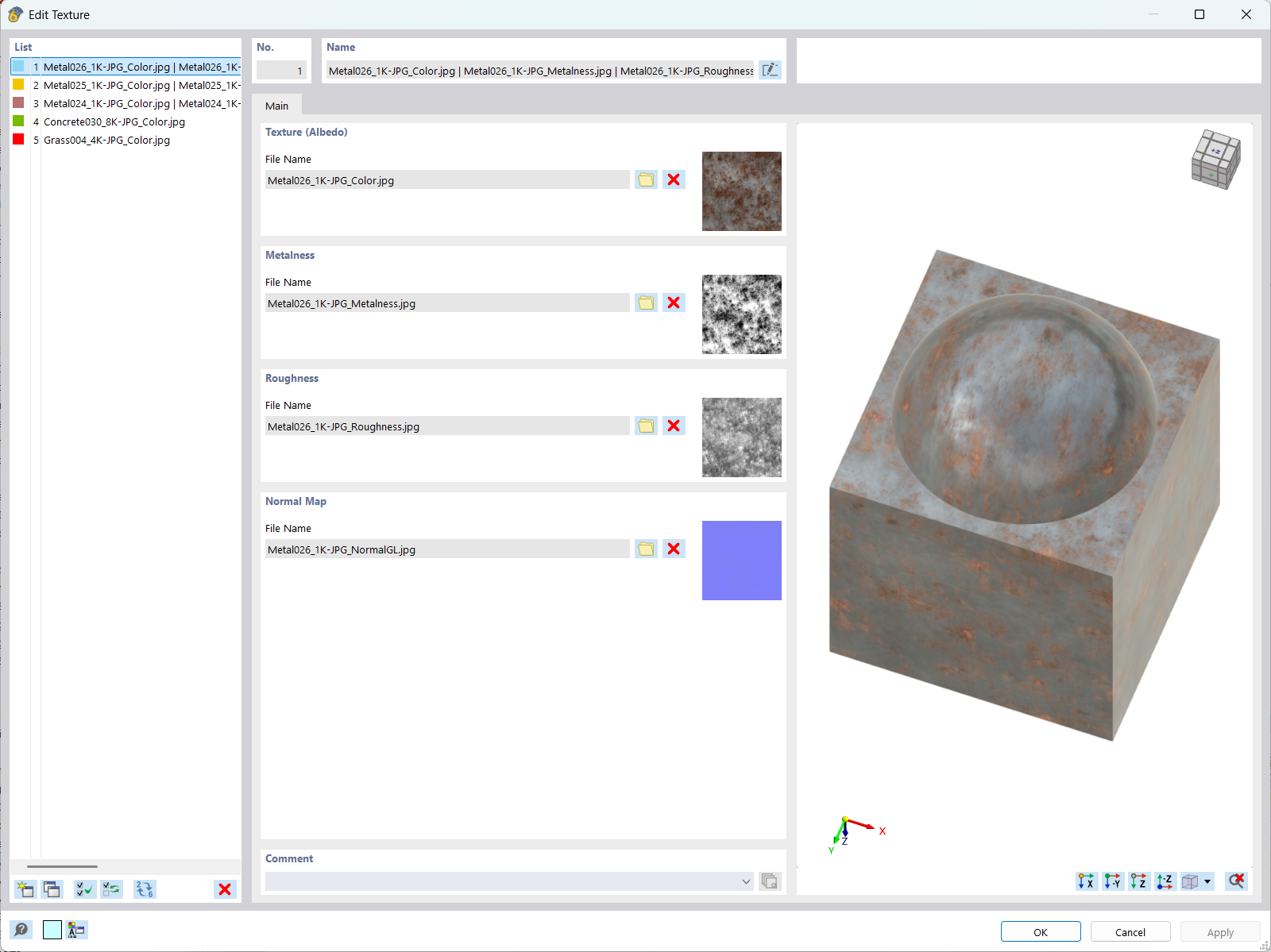 Custom material textures for realistic model visualizations.