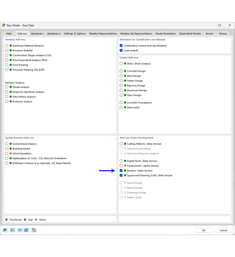 Activating the add-on for tendons