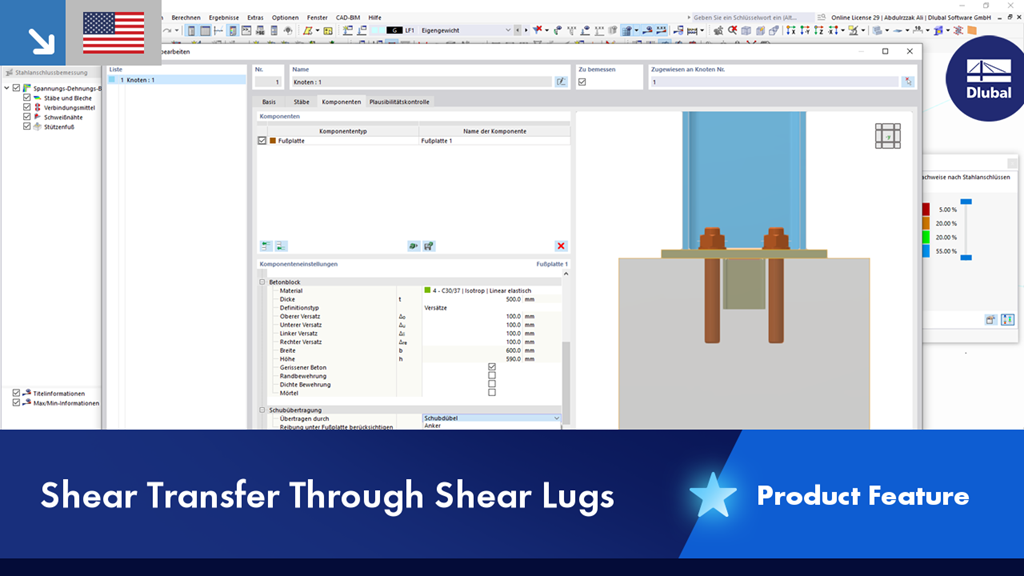 Visualization of shear transfer using shear lugs in a structure.