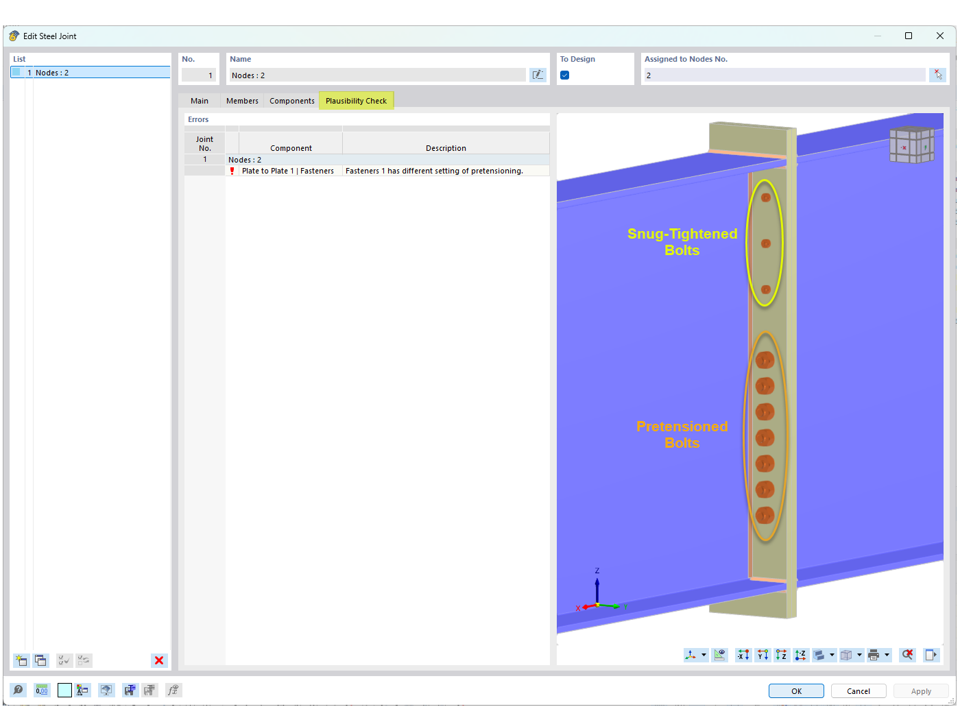 FAQ 005687 | Is it possible to design a single connection that includes both pretensioned and snug-tightened bolts in the Steel Joints add-on?