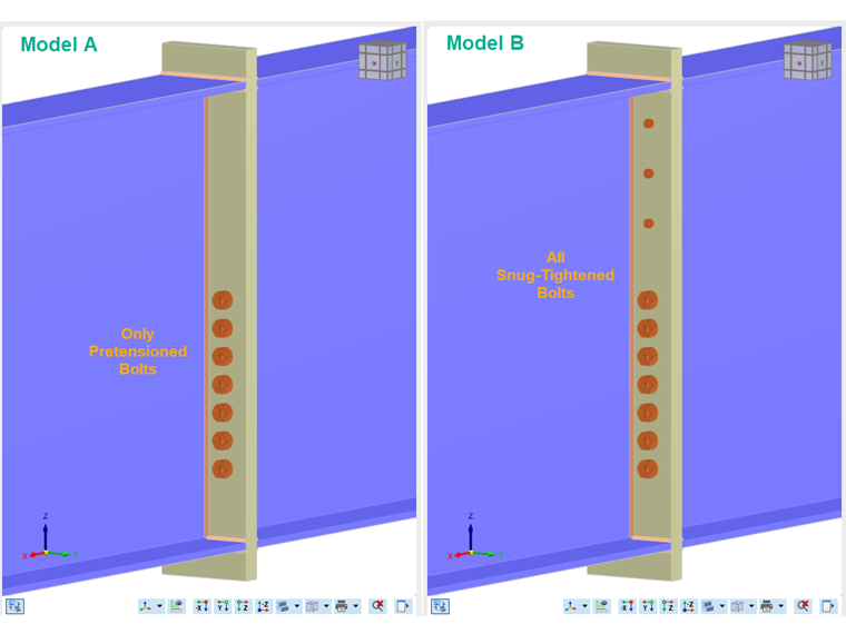 FAQ 005687 | Is it possible to design a single connection that includes both pretensioned and snug-tightened bolts in the Steel Joints add-on?