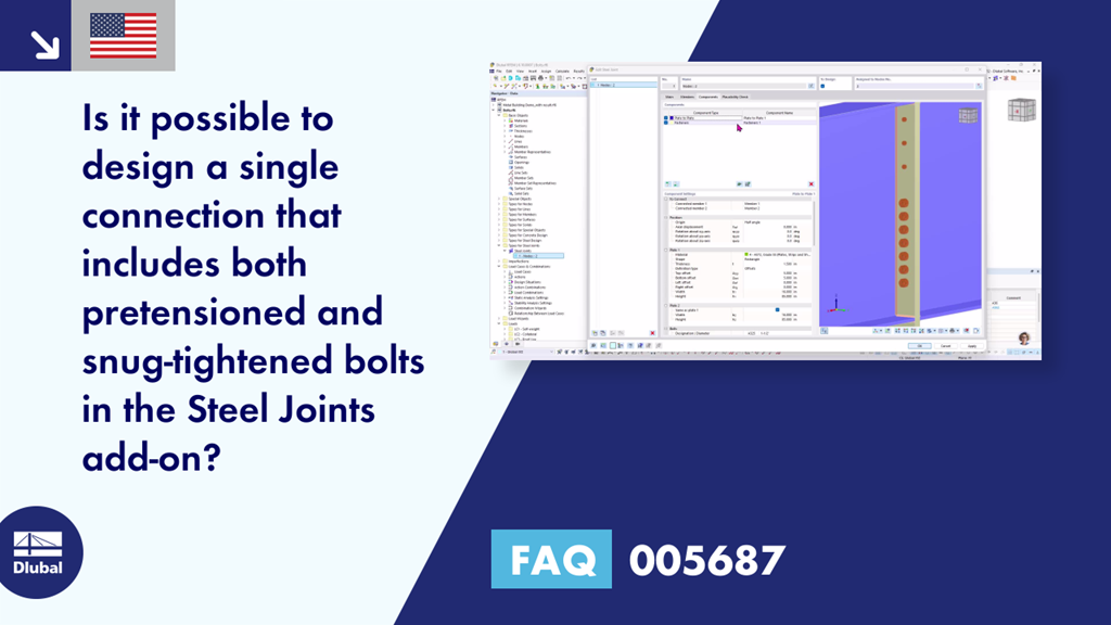 Design of a steel connection integrating pretensioned and snug-tightened bolts using the Steel Joints add-on.
