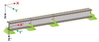 Display of an auxiliary coordinate system for nodal supports with a straight set of members.