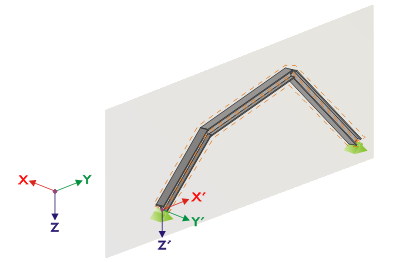 Display of an auxiliary coordinate system for analyzing nodal supports and members in a vertical plane.