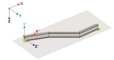 Auxiliary coordinate system shows support nodes for horizontal set of members.