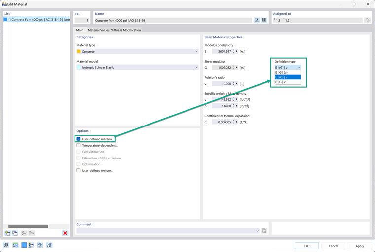 Error message explaining missing material parameter relation in construction software.