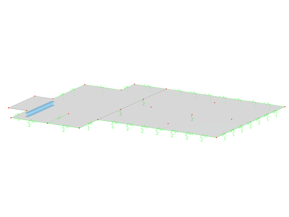 Reinforced concrete slab with an integrated downstand beam in a 3D model view.