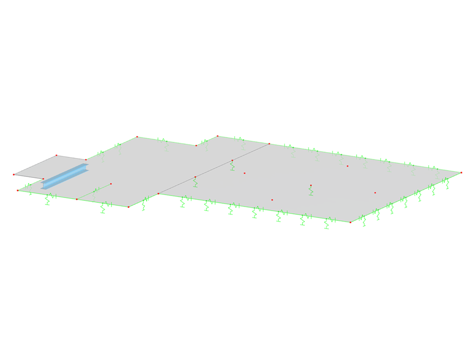 Reinforced concrete slab with an integrated downstand beam in a 3D model view.