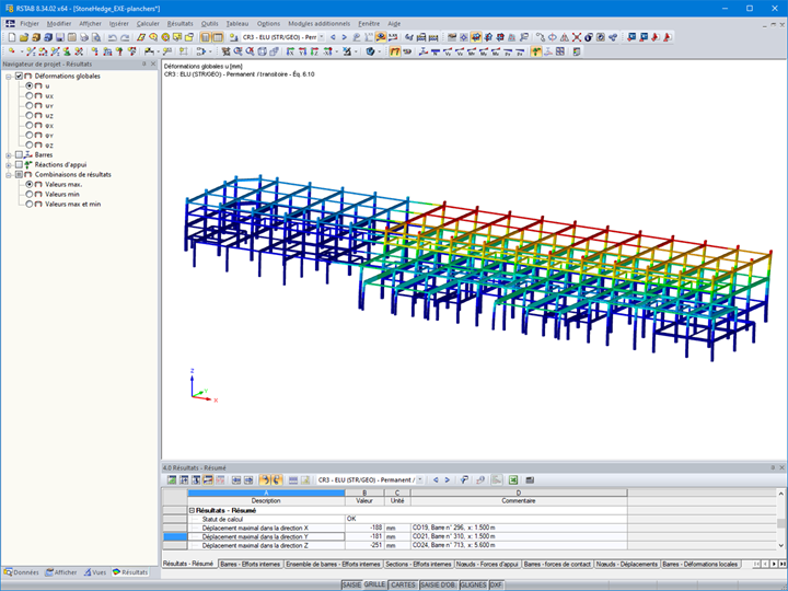 Results of the load cases applied to the La Factory warehouse structure in RSTAB 8 | © SPIC SAS