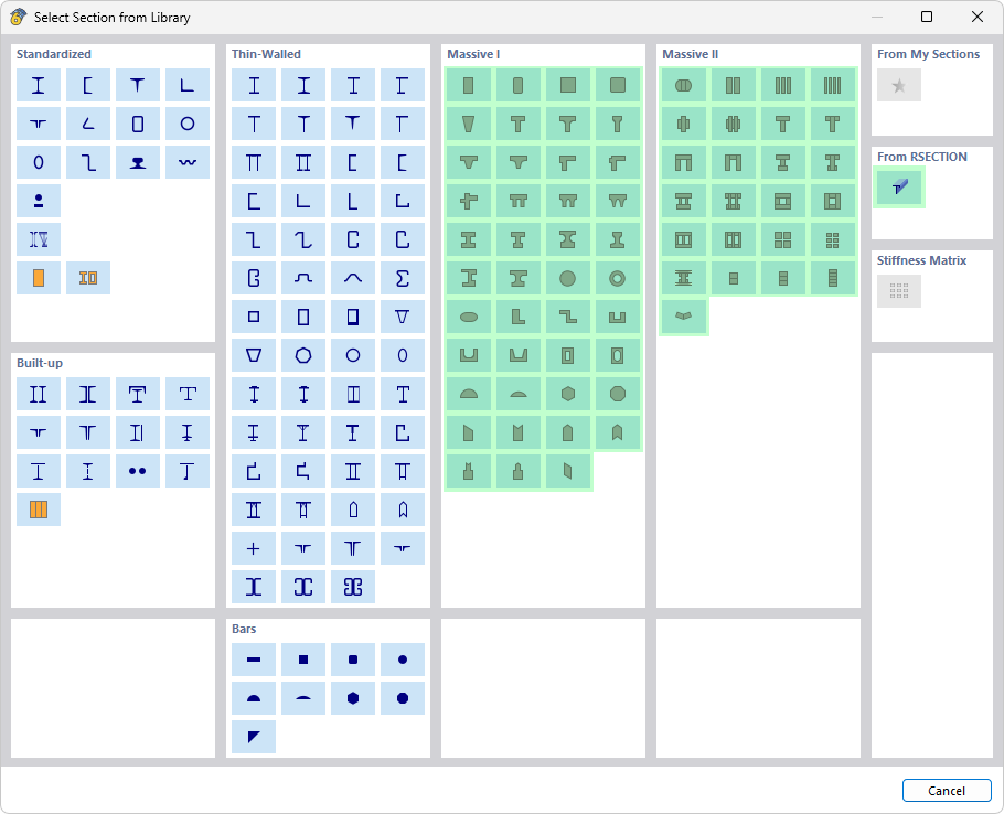Cross-section types for prestressed concrete beams