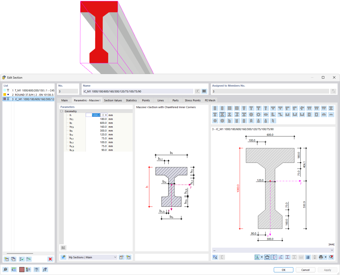 Parametric prestressed concrete cross-section