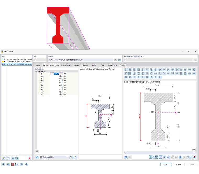 Parametric prestressed concrete cross-section