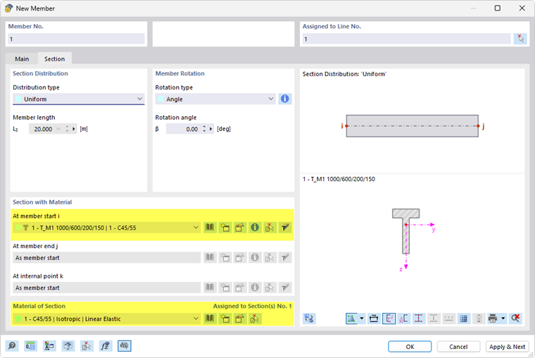 Defining a cross-section and material