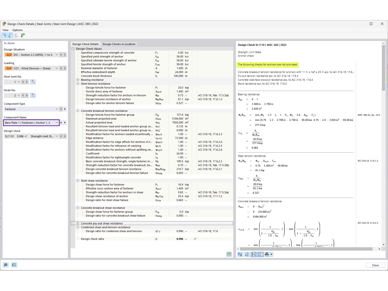 KB 001958 | AISC Base Connection Design Subject to Tension and Shear in RFEM 6