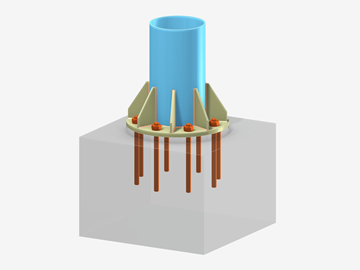 Detailed view of a base plate connection featuring stiffeners for a circular hollow section member.