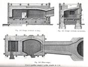 Drawing of a puddle furnace, important for the industrial production of wrought iron.