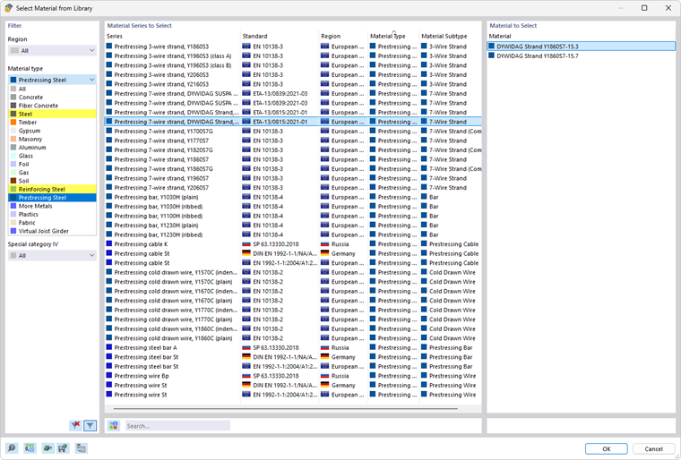 Selecting material in a library