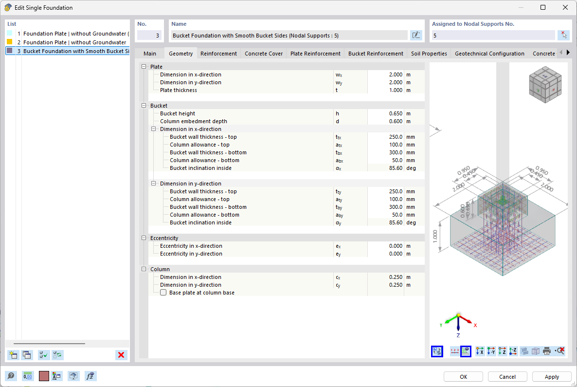 Bucket Foundations, Tab Geometry with Dynamic Model