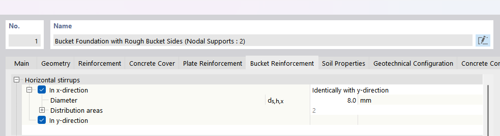Bucket Foundations | Tab Bucket Reinforcement for the variant of bucket reinforcement with individual stirrups for each side