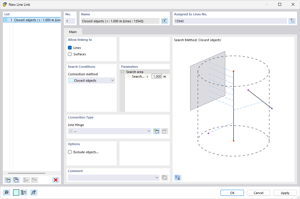 Dialog Box "New Line Link"