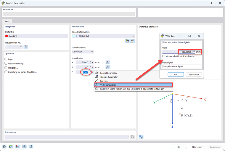 The Node Coordinates dialog box shows precise orientation and position for members in a structure.