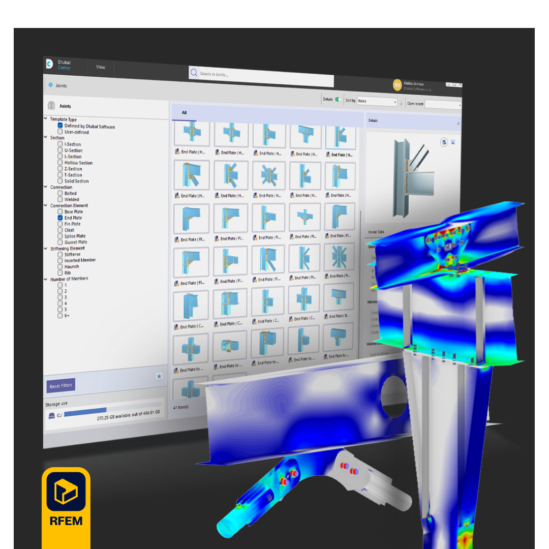 Detailed view of various steel joint templates and configurations for engineering design.