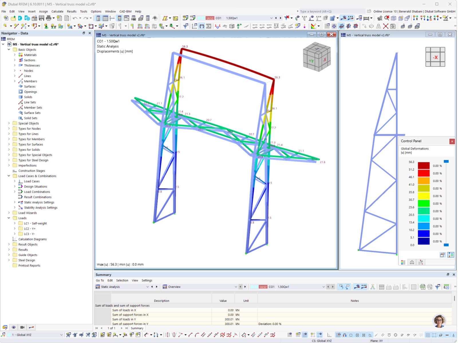 Display of the deformation of a facade support made of steel structure with RFEM 6.