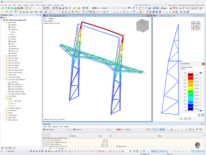Display of the deformation of a facade support made of steel structure with RFEM 6.