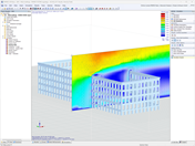 Wind load simulation on a facade to optimize its stability.
