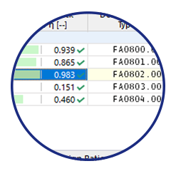 Clear display of design check details with input values, intermediate results, and final results for concrete design.