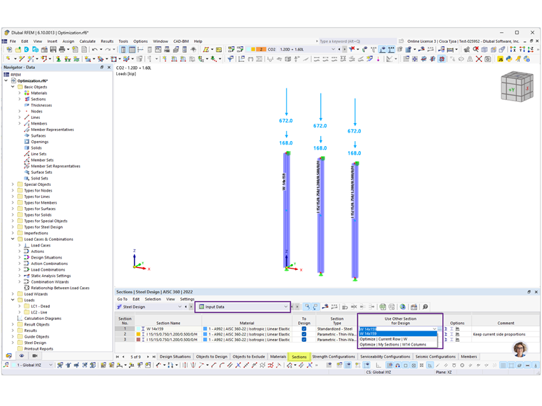 FAQ 005705 | How can I optimize cross-sections in the Steel Design add-on?