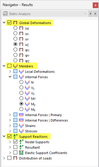 Selecting results in the navigator for members with tendons