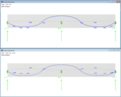 Visualization of a prestressed concrete beam shows differences in self-weight and construction with and without prestressing.