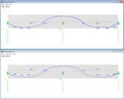 Visualization of a prestressed concrete beam shows differences in self-weight and construction with and without prestressing.