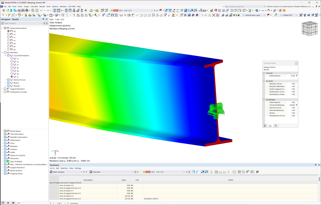 Analysis of cross-section warping in steel design with internal forces from warping torsion.