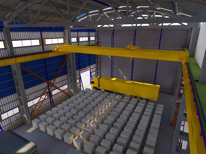 Former hall converted into a logistics center, modeled in a modern visualization.