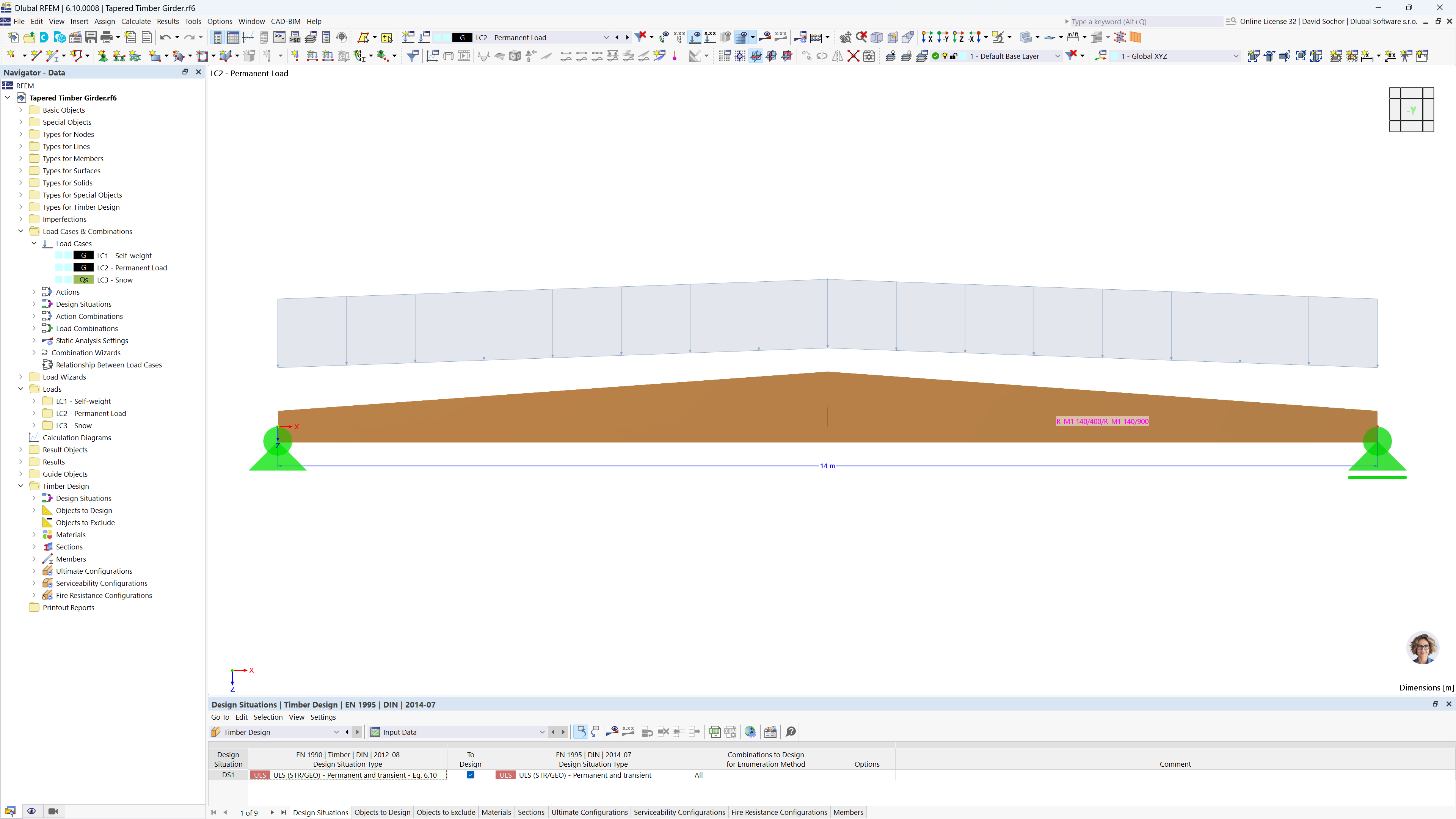 Tapered timber girder showing geometric properties and structural design in engineering.