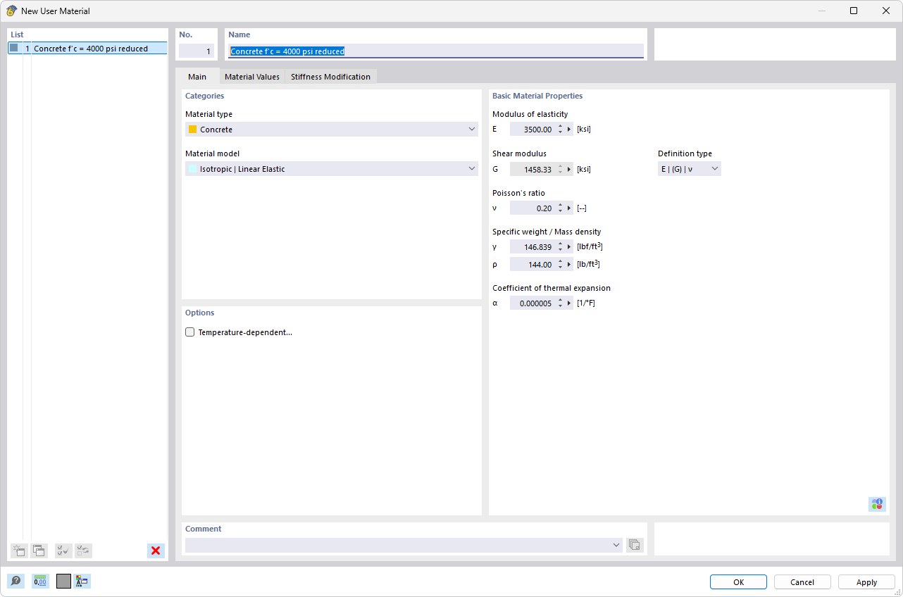 Dialog Box "New User-Defined Material"