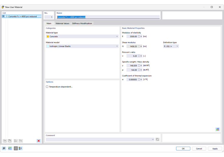 Dialog Box "New User-Defined Material"