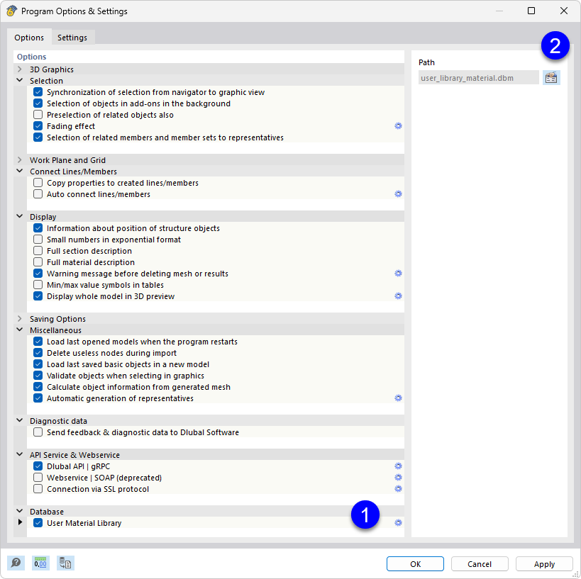 Checking the location of the user-defined material library