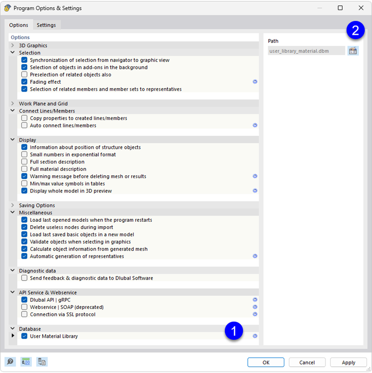 Checking the location of the user-defined material library