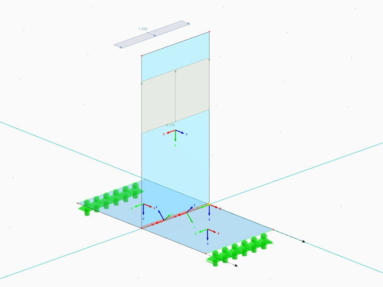 Example model for the calculation of line weld stresses, showing distribution and analysis in a frame model with welds.